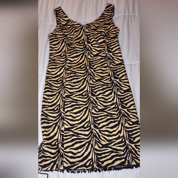 Robbie Bee Black and Cream Zebra Print Dress - Picture 1 of 2